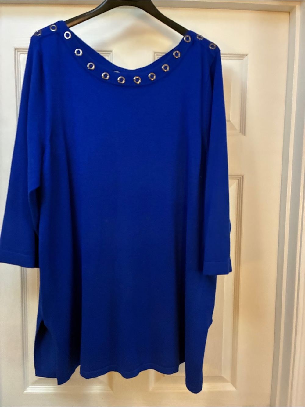 Cable & Gauge Royal Blue Grommet-Detail Boatneck Tunic Sweater 1X
